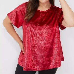 LANE BRYANT size 18 soft velvet lurex boatneck swing top short sleeve bust darts